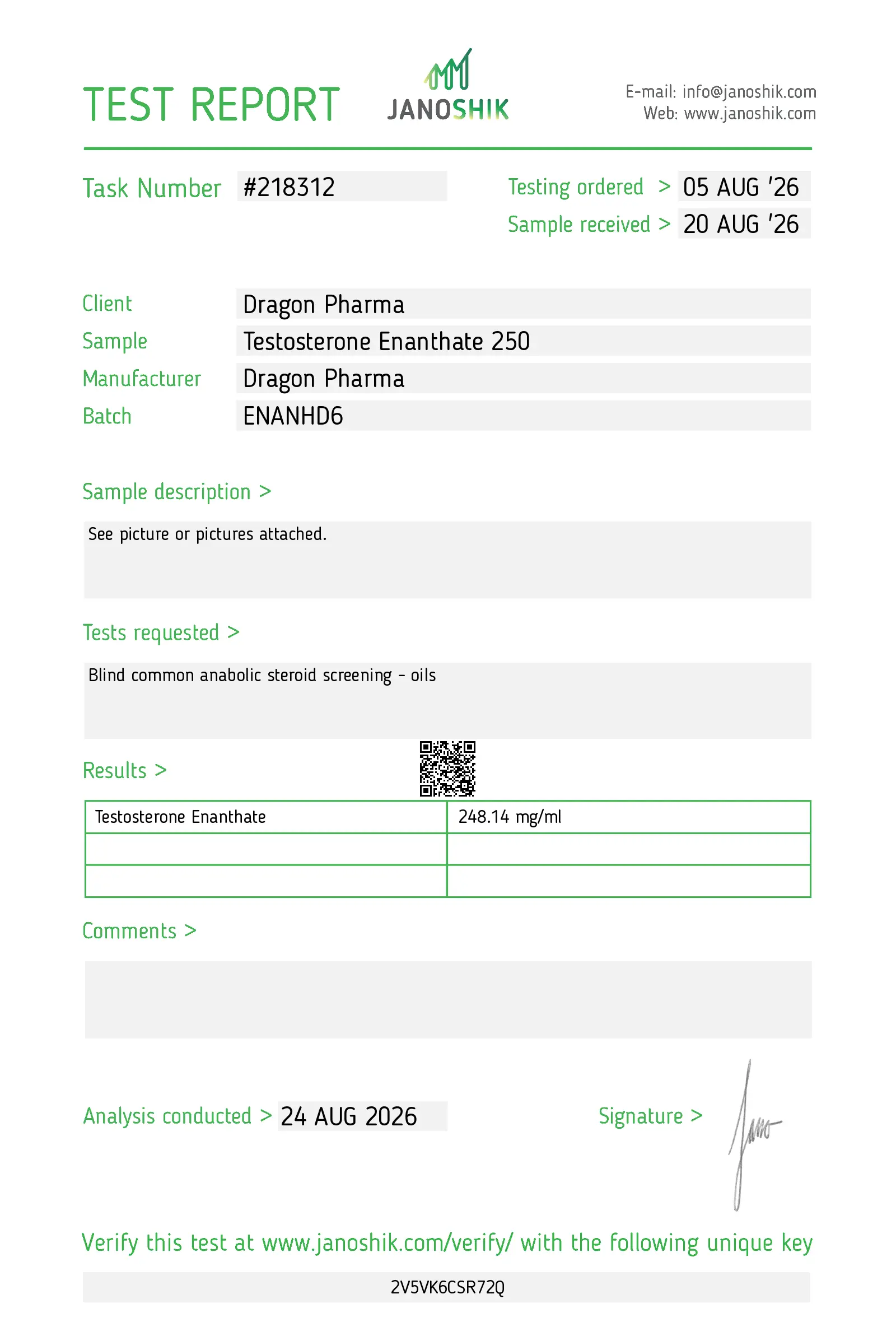DP Test Enanthate 250 Lab Test