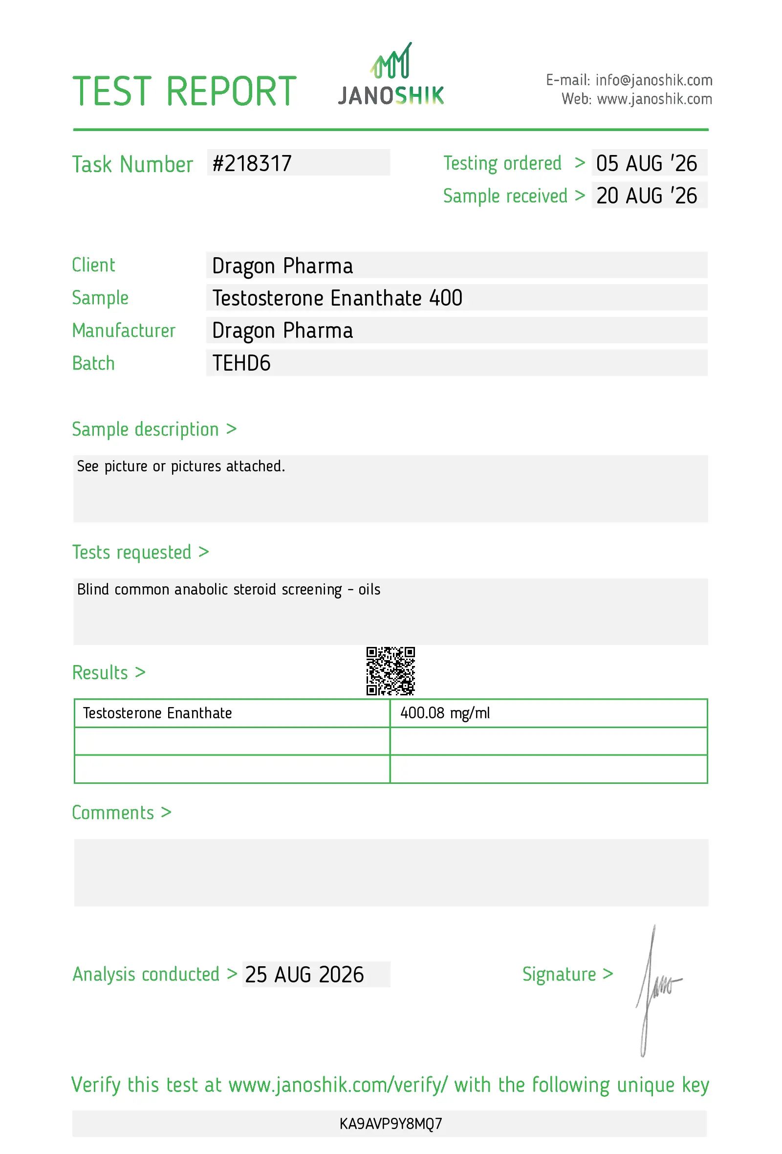 Test E 400mg DP Lab Test