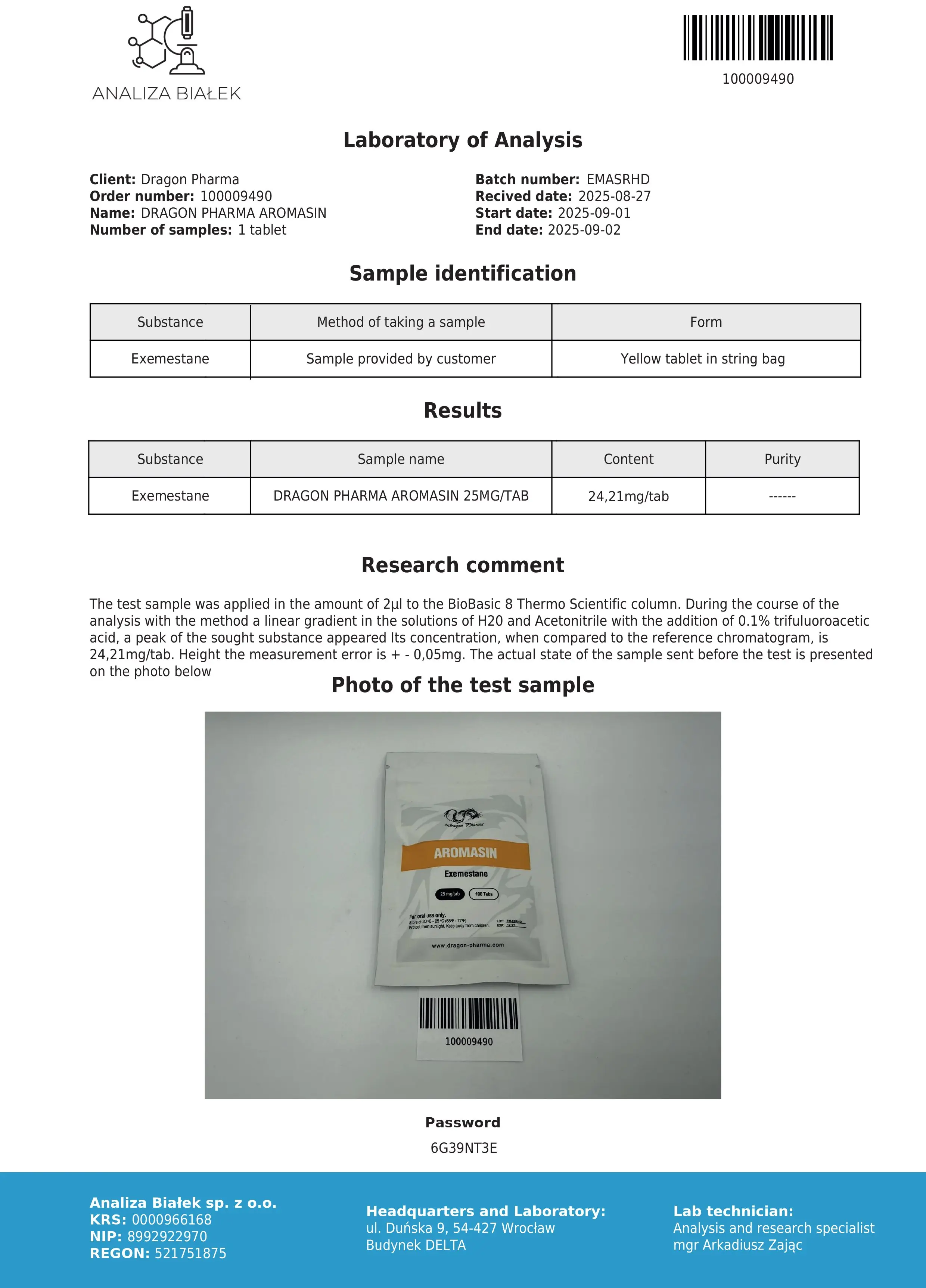 Aromasin Lab Test