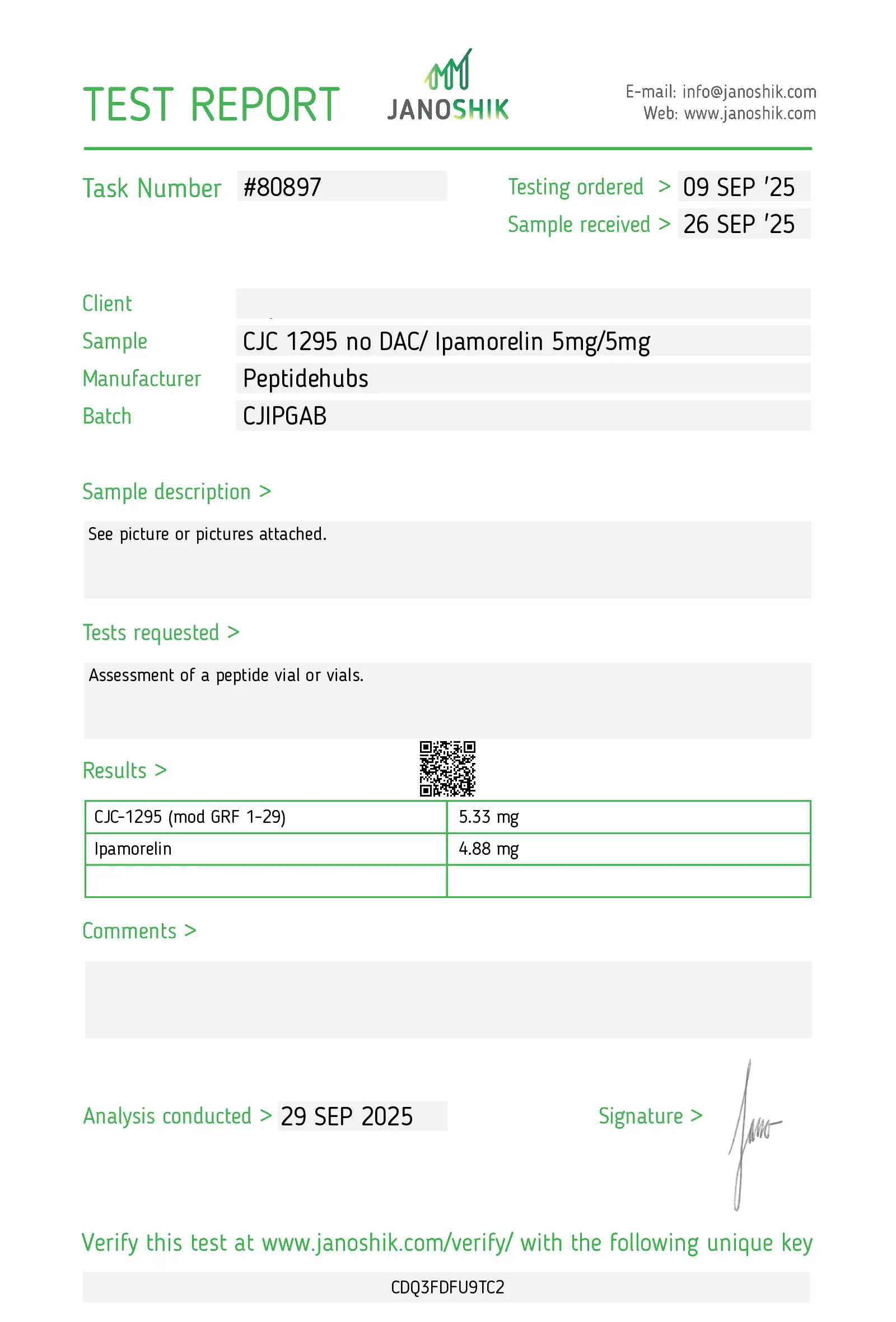 CJC-1295/Ipamorelin Lab Test Sept 2025
