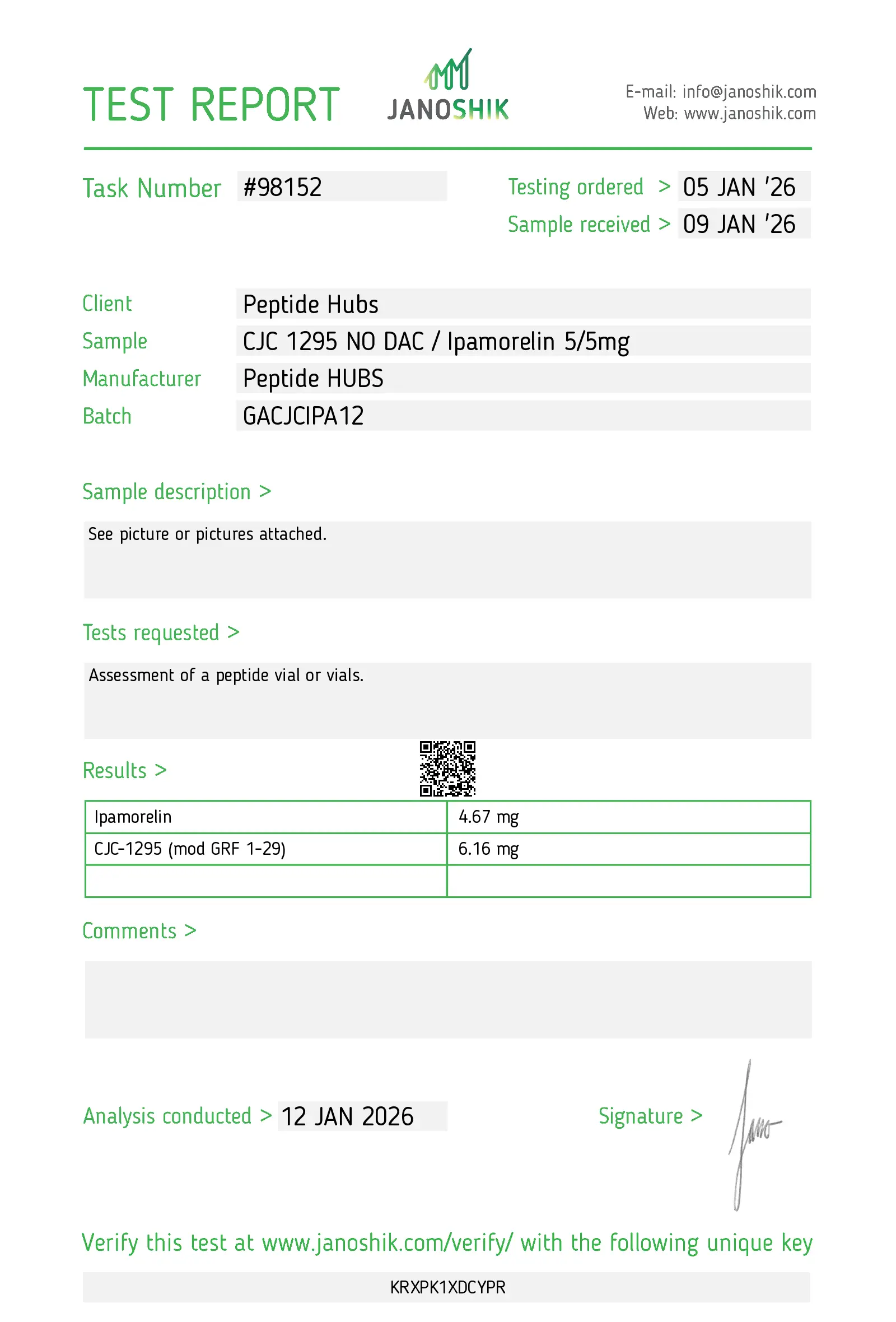 CJC-1295/Ipamorelin Lab Test Jan 2026
