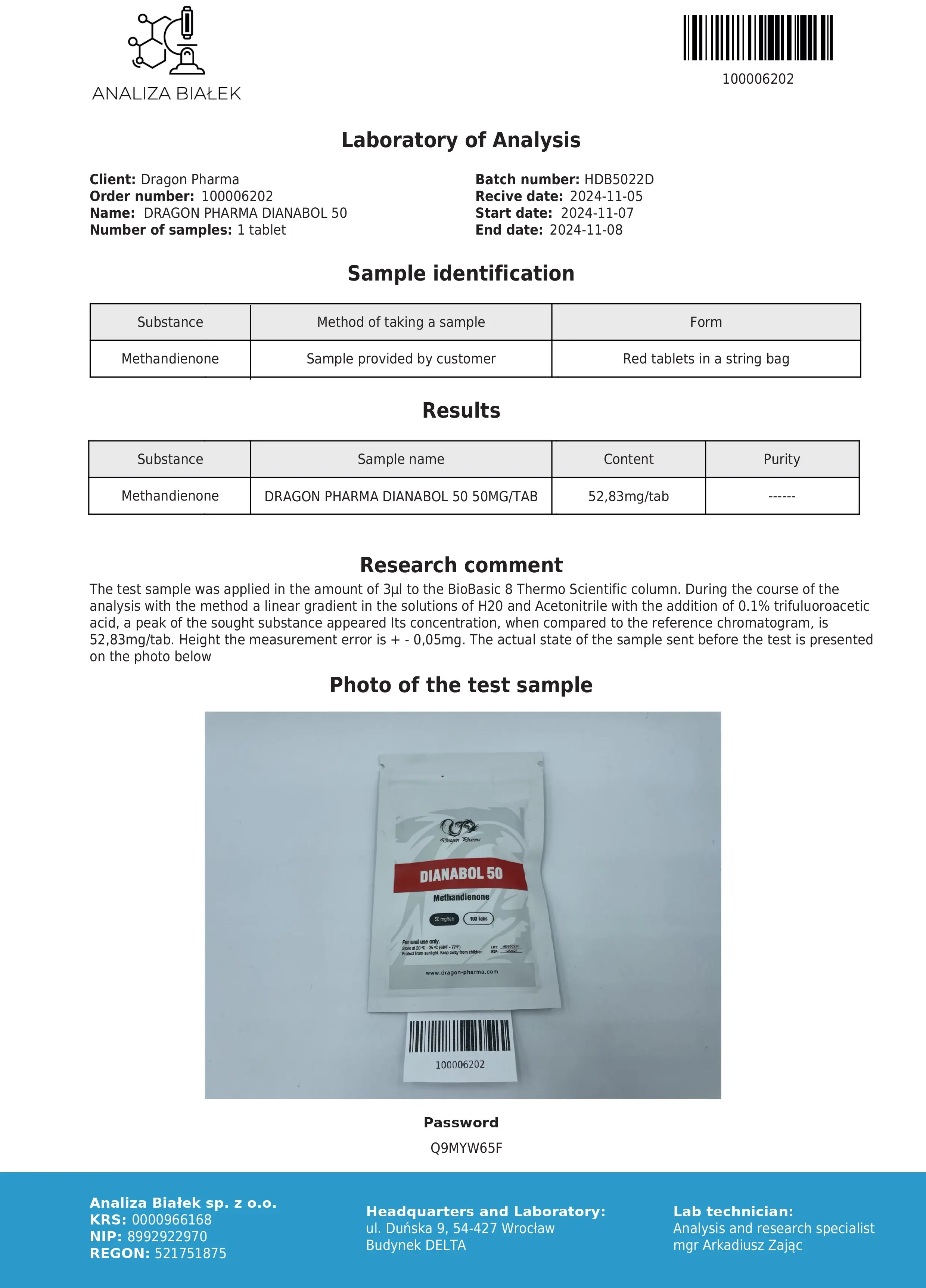 Dianabol 50mg Lab Test