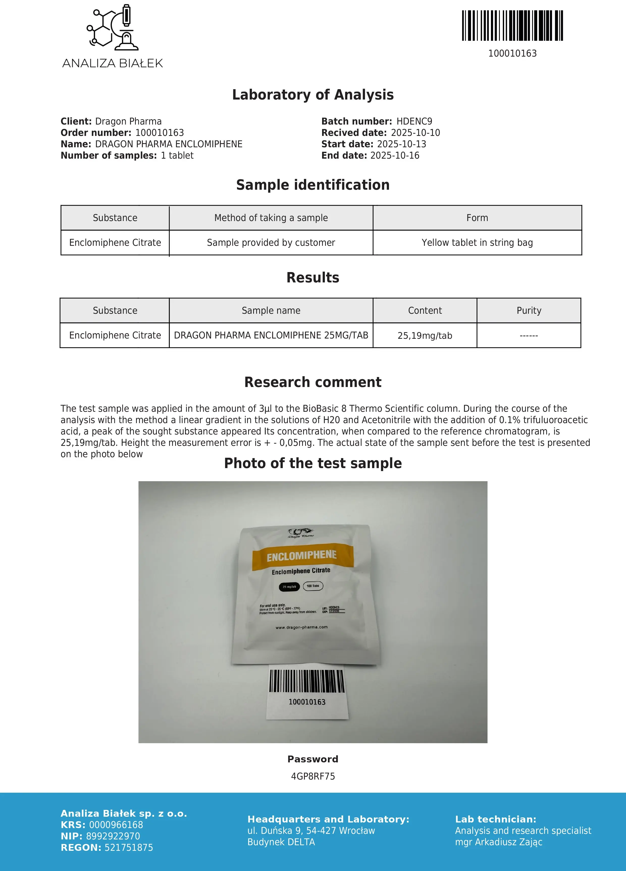 Enclomiphene Lab Test