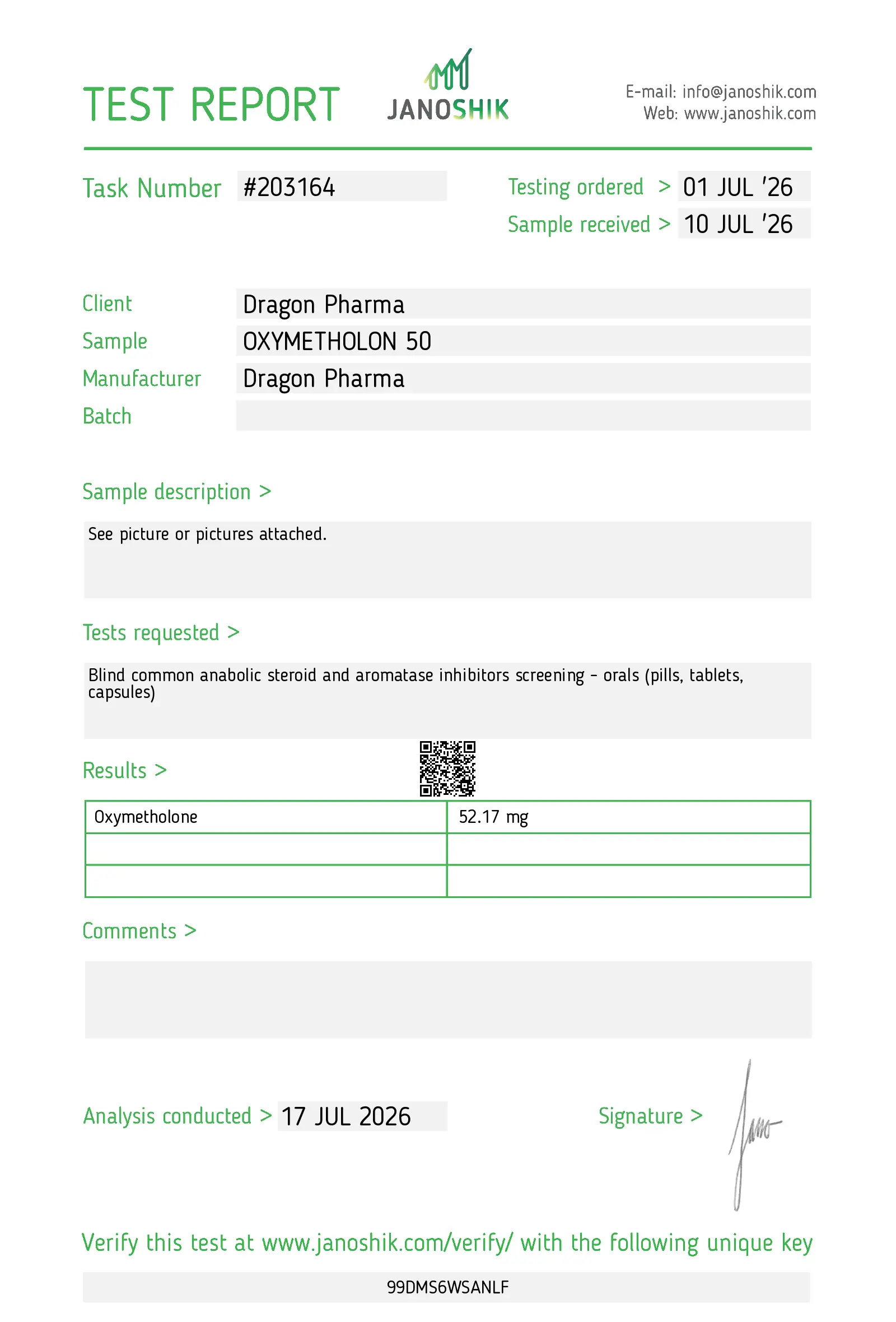 Dragon Pharma Oxy Lab Test