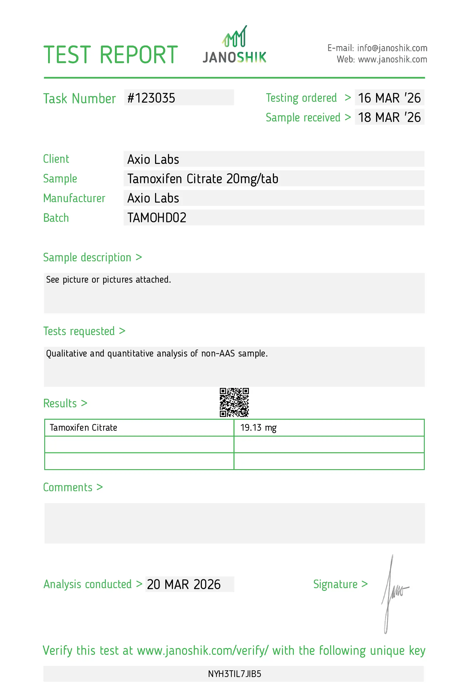 Tamoxiplex Lab Test