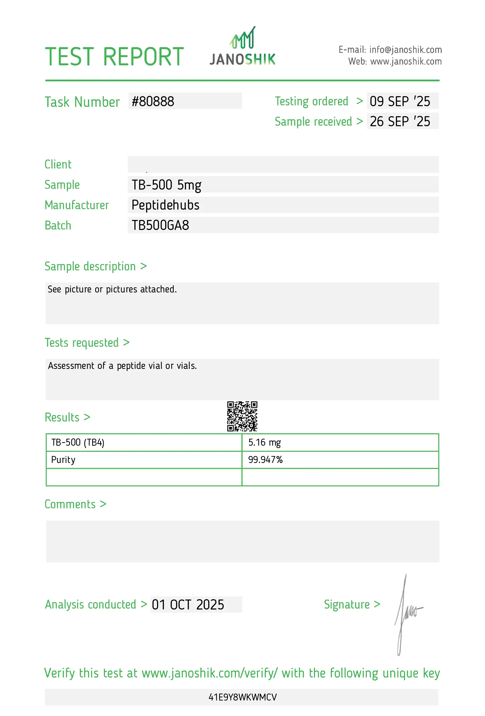 TB 500 Lab Test Sept 2025