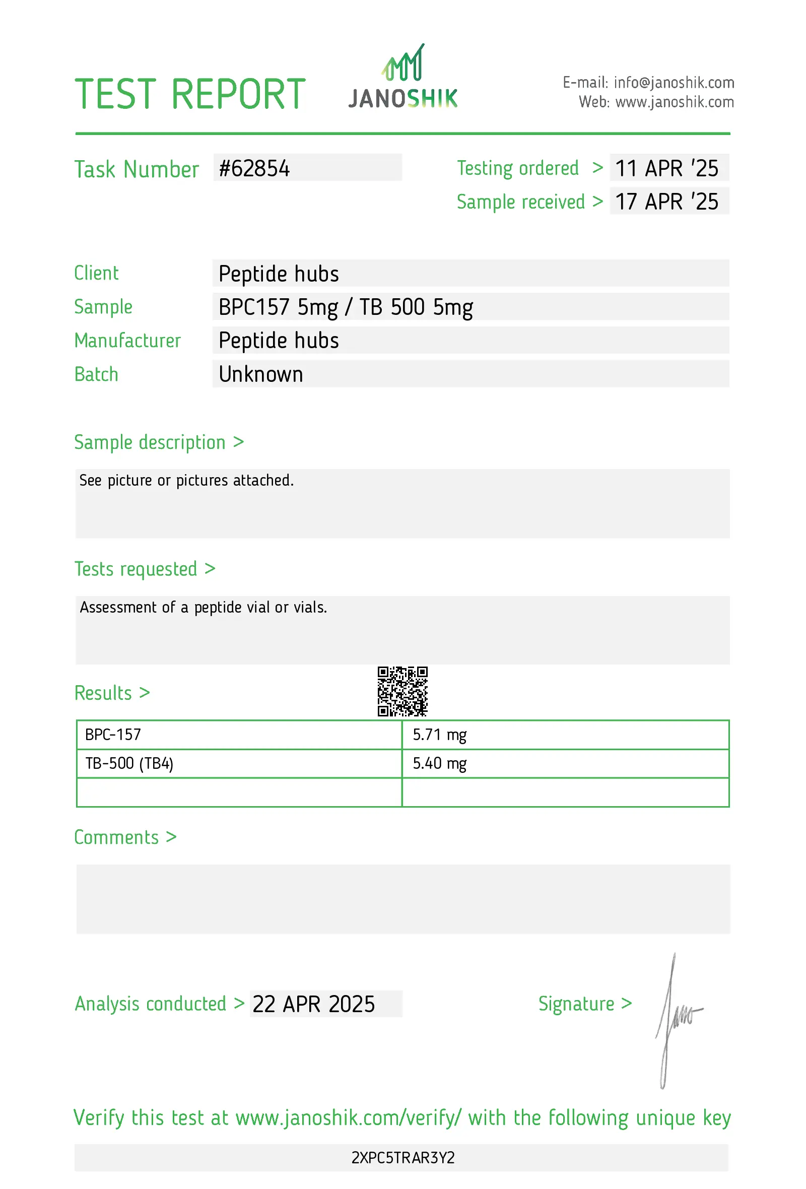 TB 500/BPC 157 Lab Test Apr 2025