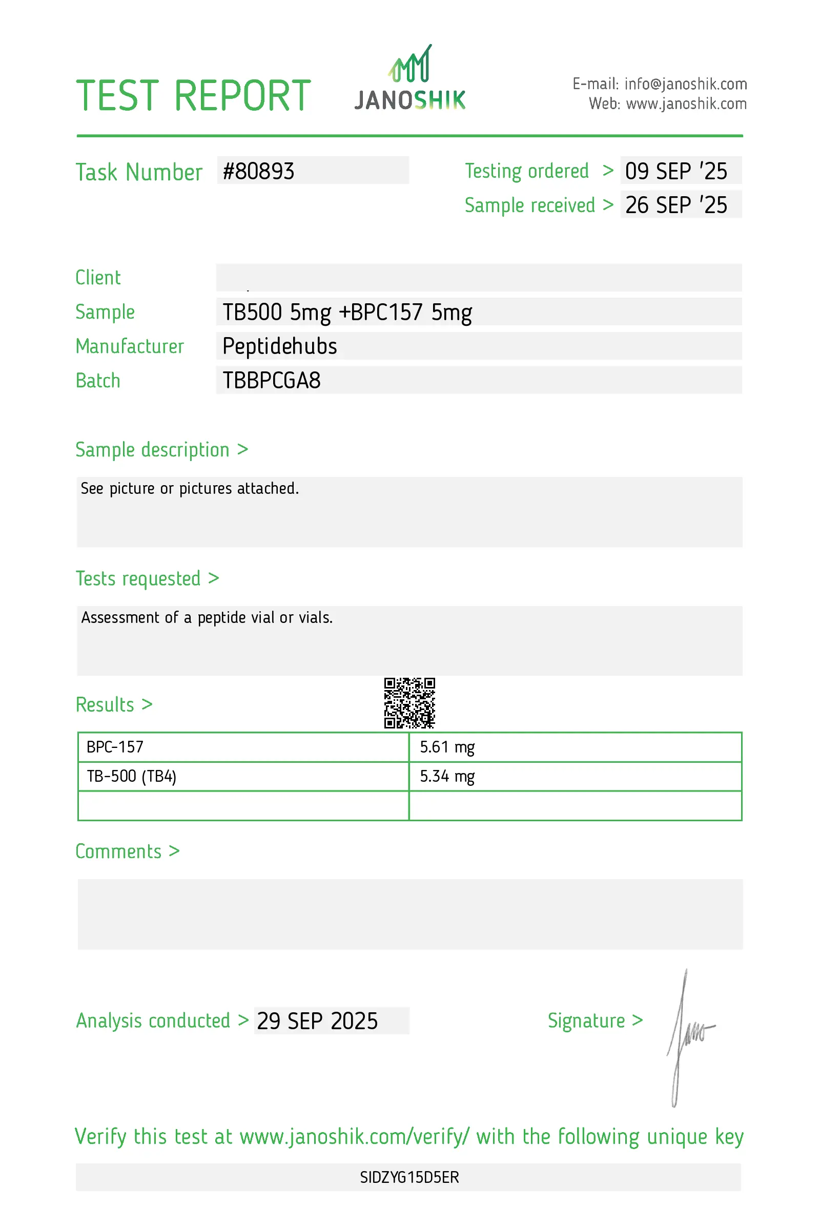 TB 500/BPC 157 Lab Test Sept 2025